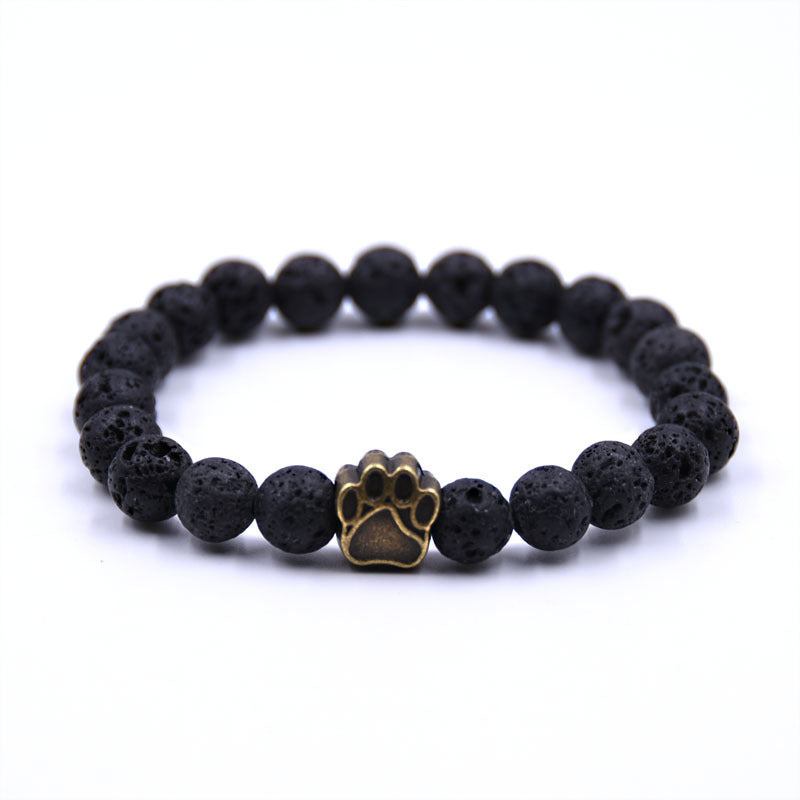 JC-241230BBJ-038  Volcanic Stone Dog Paw Bracelet Tiger Eye Stone