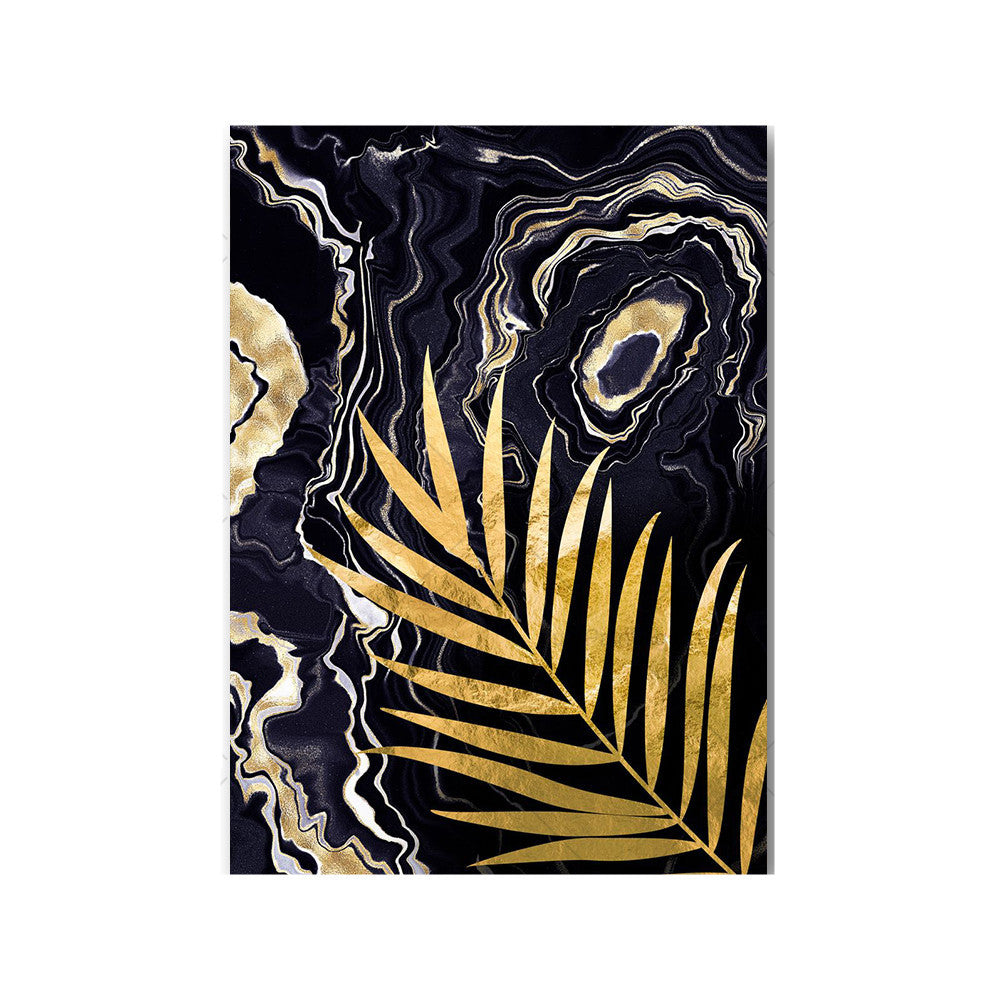 JC-250104PNT-019  Black Gold Marble Tropical Plants Poster Canvas Painting