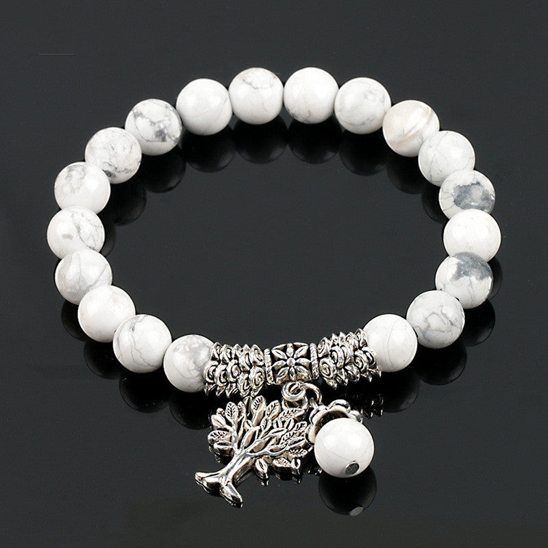 JC-241230BBJ-005  Vintage Frosted White Pine Bead Bracelet