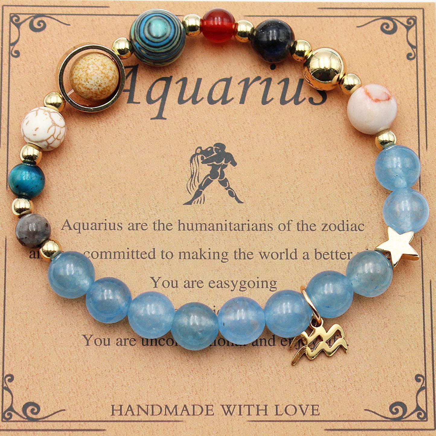 JC-241230BBJ-066  Twelve Constellations Bracelets Natural Stone Beaded Eight Planets