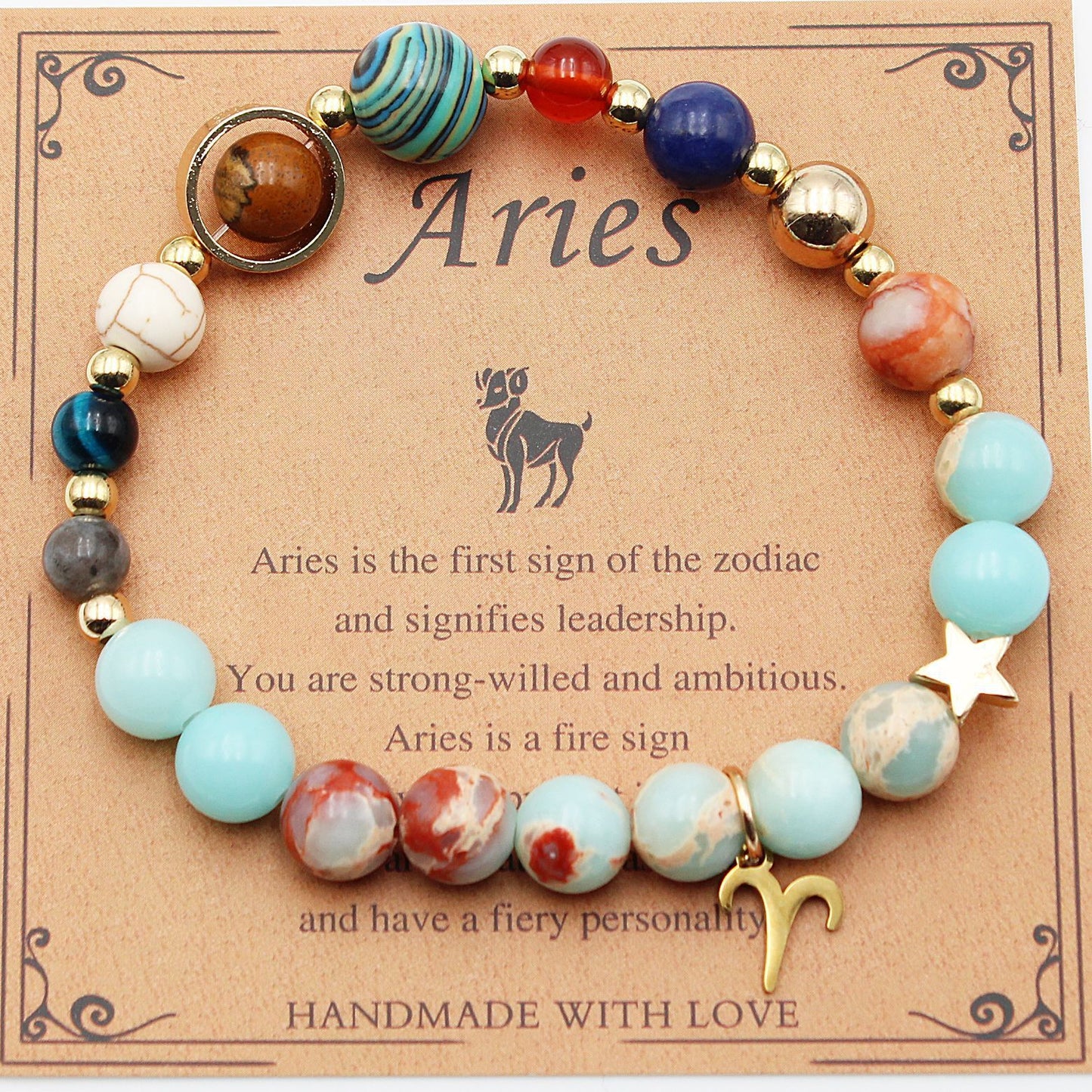 JC-241230BBJ-066  Twelve Constellations Bracelets Natural Stone Beaded Eight Planets