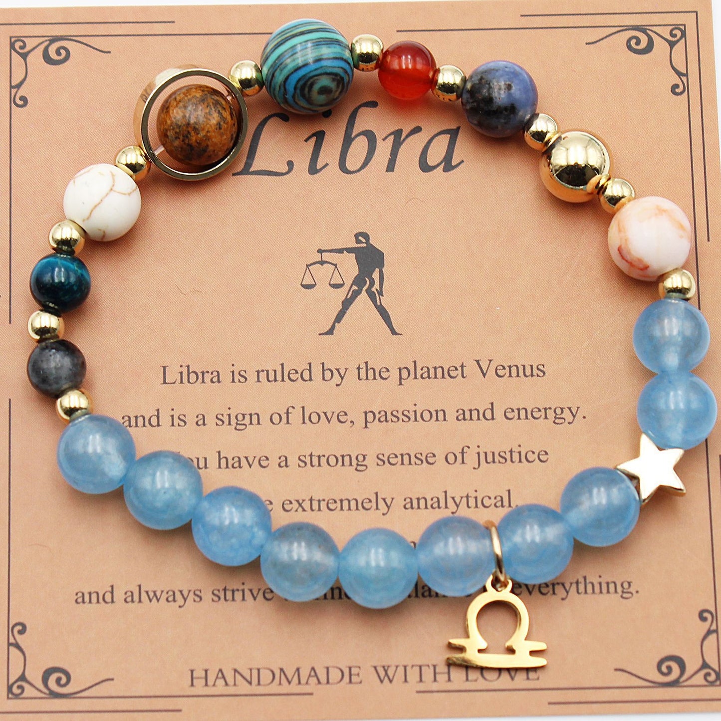 JC-241230BBJ-066  Twelve Constellations Bracelets Natural Stone Beaded Eight Planets