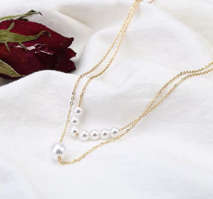 JC-250106NCL-043  European and American Necklaces Fashion Jewelry Double Pearl Necklace